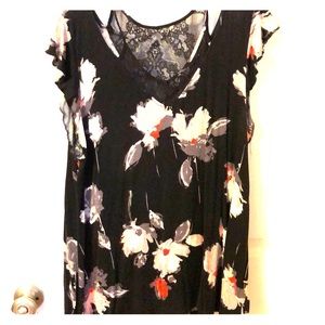 Open shoulder black shirt with flowers